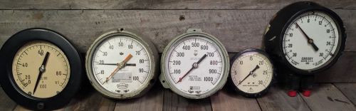 VTG lot of 5 Steam Pressure GAUGE Steampunk Found Object 3&#034; - ~6&#034;