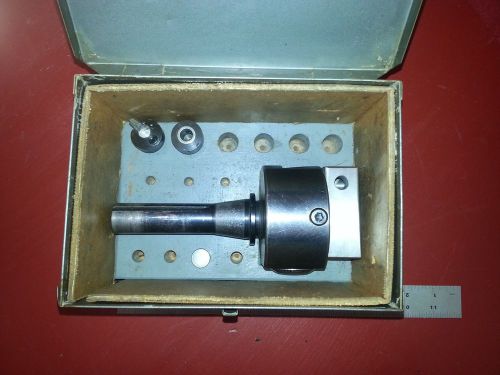 BRIDGEPORT BORING HEAD NO. 2 R8 SHANK WITH METAL CASE AND TOOLING NICE