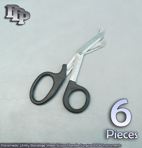 6 Pcs Paramedic Utility Bandage Shear Scissor 5.5&#034; Black Surgical