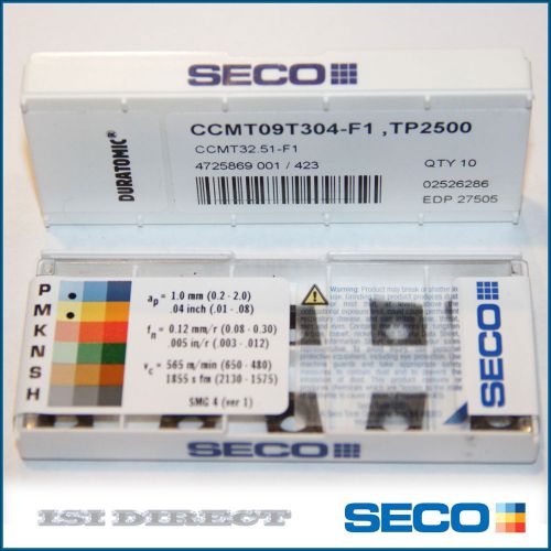 * SALE * CCMT 09T304 F1 TP2500 SECO *** 10 INSERTS *** 1 FACTORY PACK ***