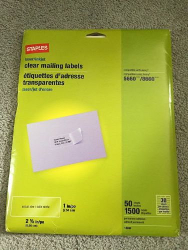 STAPLES CLEAR MAILING LABELS COMPATIBLE WITH 5660/8660 (1500)