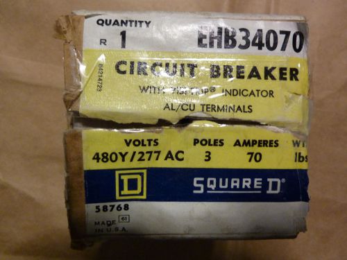 Square D EHB7 3 pole 70A 480Y/277VAC EHB34070 Circuit Breaker Used Once NO CHIPS