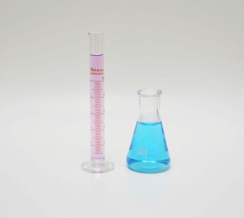 10mL Cylinder 50mL Erlenmeyer Flask Set Borosilicate Glass Graduated Lab New