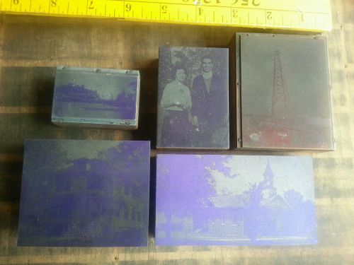 Old Letterpress Printing pictures halftone - House, Church, Hotel, Oil Well