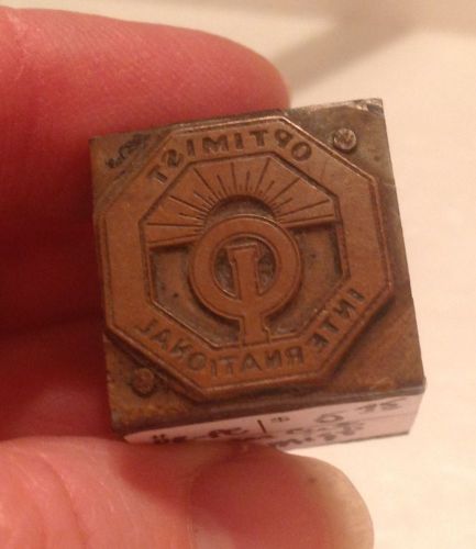 Vintage Copper Letterpress Printers Block-&#034;Optimists International&#034;