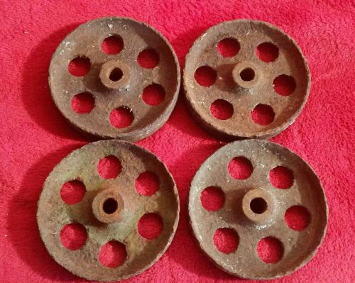 Set of 4 vintage platform barn scale 4.5&#034; cast iron wheels for hit or miss cart for sale