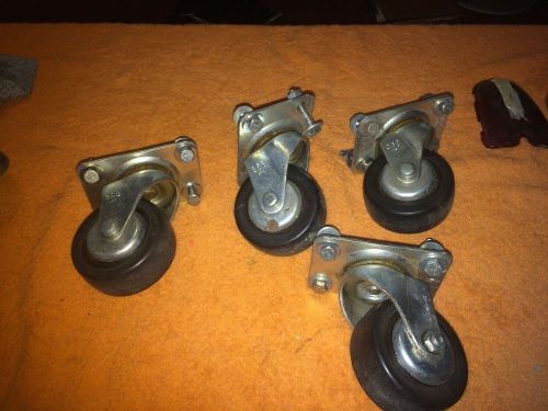 Set of 4 heavy duty rubber industrial casters - 2 3/4 incwheels flat plate mount for sale