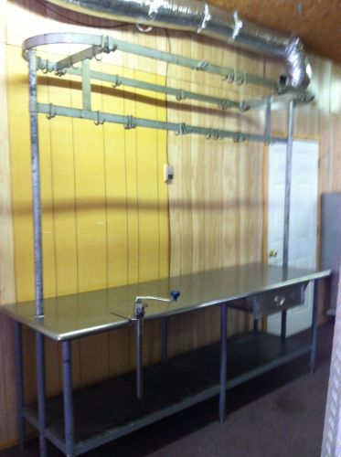 COMMERCIAL KITCHEN 96x30 STAINLESS HD PREP TABLE, DRAWER, POT RACK &amp; CAN OPENER
