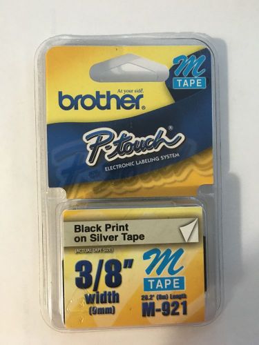 NEW Brother M-921 P-Touch Label Tape, 3/8&#034; BLACK PRINT/SILVER TAPE