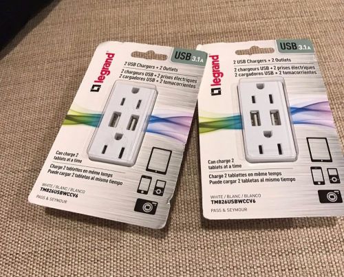 (2 pack) Legrand  Standard/USB Combo Wall Outlet - White TM826USB WCCV6 new!