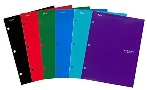 Five Star Pocket Folders, 4-Pocket, 12-1/2&#034; x 9-1/2&#034;, Assorted Primary Colors, 6