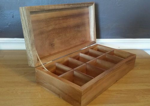 Ironwood Gourmet  Wood Tea Box  14.75 x 7.75 x 3.75 -10 compartments Storage