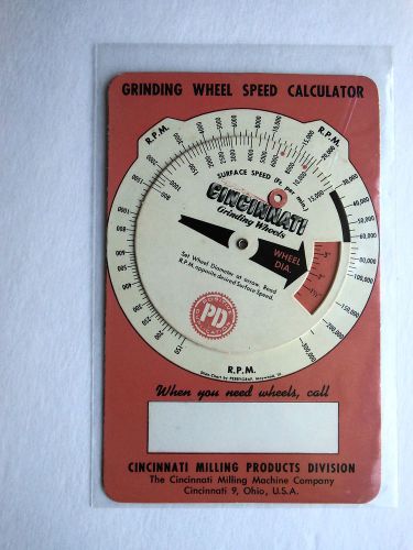 Vintage grinding wheel speed calculator, CINCINNATI MILLING PRODUCTS DIV.