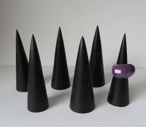 SET OF 6.. BLACK WOODEN CONE RING HOLDERS storage DISPLAY STAND