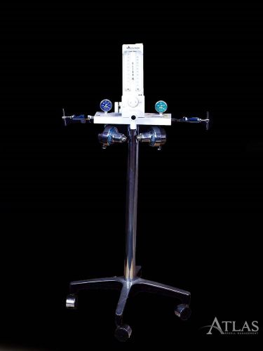 Accutron ultra pc dental nitrous oxide flowmeter w/ 2-tank yoke &amp; mobile stand for sale