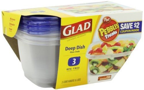 Glad 70045 GladWare Deep Dish Food Storage Containers, 64 oz, 3/Pk, 6 Pk/Ctn