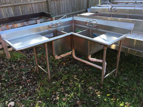 Three (3) Compartment Stainless Steel Corner Commercial Kitchen Sink