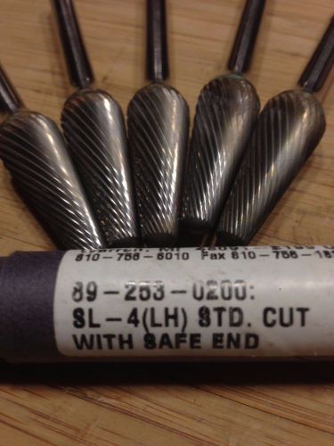 Menlo/USA Tools SL-4 Left Hand std cut w/ safe end Taper Carbide Burs Lot of 5