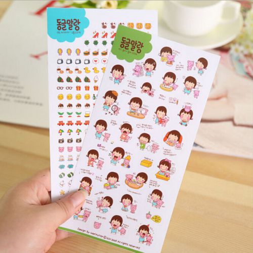 Kawaii 6 sheets Diary Stickers Decoration Stickers Transparent PVC Pink y01
