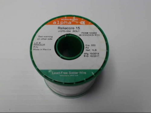 Alpha 143458 reliacore 15 lead-free solder wire 96.5sn/3ag/.5cu dia .032&#034; 1lb for sale