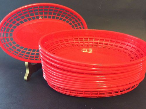 11 Plastic Fast Food Basket Baskets Trays 9&#034; Oval RED Camping Glamping