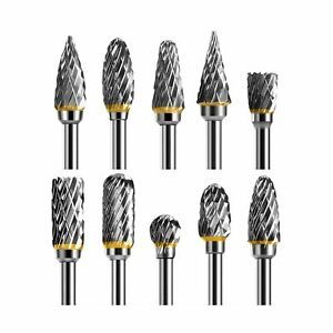 10pcs Tungsten Carbide Rotary Burr Set Carving Burr Bits with 3mm Shank 6mm Grin