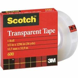 3M Scotch 1/2 In. x 36 Yd. Transparent Tape Refill 12 pk