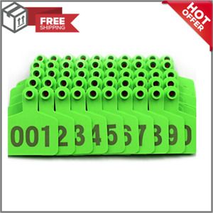 Green 1-100 Numbers Plastic Medium Livestock Ear Tag For Cow Cattle Pack Ear Tag