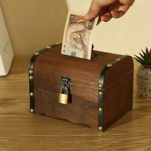 Handmade Safe Money Box Wooden Piggy Bank Gift New F9P8