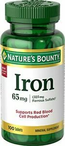 Nature&#039;s Bounty Iron 65 Mg.(325 mg Ferrous Sulfate), 100 Count (Pack of 1)
