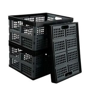 Flat Crate Collapsible, Collapsible Storage Crates Plastic, Set Black and Grey