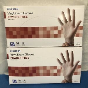 McKesson #14-170 Vinyl Exam Gloves, XL, (2 boxes of 50 gloves)
