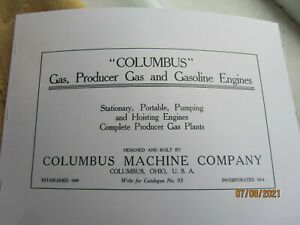 1893 Columbus Machine Gas Engine Information Brochure, 4HP to 300HP Catalog #93