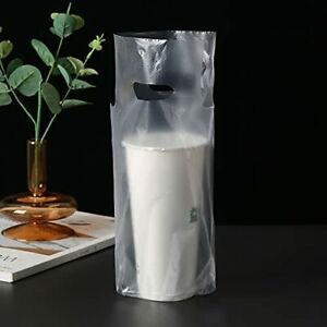 Clear Handle Drink Cup Plastic Bags, Drink Carrier 500pcs, Single Cup