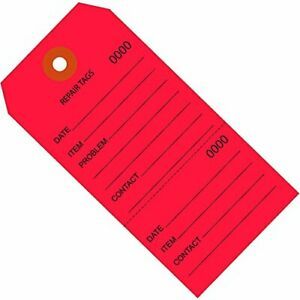 Aviditi Repair Tags 6 1/4&#034; x 3 1/8&#034; Red Consecutively Numbered 2 PC Perforate...