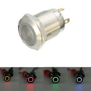 12v 4 Pin 12mm Ring Led Light Metal Push Button Momentary Metal Switch Silver