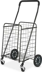 Black Steel Rolling Shopping Cart Adjustable Handle Durable Storage Organizer