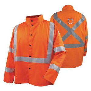 BLACK STALLION JF1012-OR-5XL Flame Res Coat,Hi-Viz Orange,D-Ring,5XL