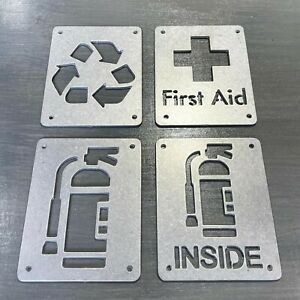 Aluminum Sign Pack (4) 4x5&#034; - First Aid, Fire Extinguisher, &amp; Recylce