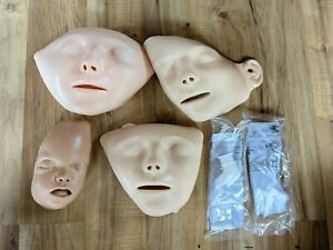 Lot Of 4 American Red Cross CPR Replacement Faces &amp; 2 Airway Lung Bags