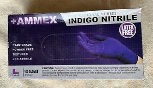 Ammex Indigo Powder Free Nitrile Exam Gloves Latex Free Large AINPF46100