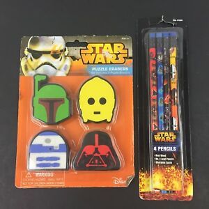 Star Wars Pencils &amp; Puzzle Erasers LOT No.2 Pencil 4 Pack &amp; Shaped Eraser 4-pack