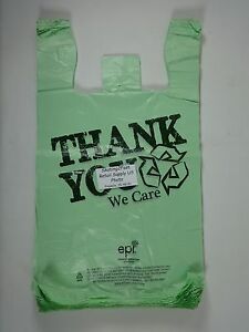 Qty. 200 Bio-Degradable THANK YOU Green Plastic T-Shirt Bags 11.5&#034; x 6&#034; x 21&#034;