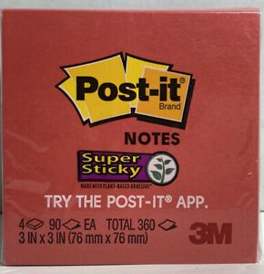 4pk Post-it Super Sticky Notes Red White &amp; Blue 3x3&#034;- 4x90 Sheets 360 Sheets