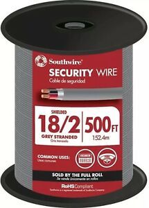 500 ft. Southwire 18/2 CL3R Stranded Shielded Copper Security Cable, Grey, 18 Ga