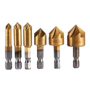 1/4 &#034;Hex Shank Countersink Drill Bit 5 Spline 90 Degree Woodworking Cutter