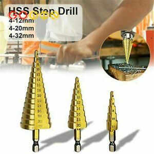 3Pcs Large HSS Steel Step Cone Drill Titanium Bit Set Hole Cutter 4-12/20/32mm
