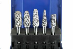TEMO 5 pc NF Aluminum Cut CARBIDE BURR FILE Set 1/2&#034; 3/8&#034; HEAD 1/4&#034; D 2&#034; L Shank