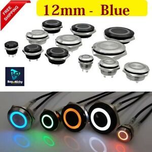 Short Mini Push Button Switch Electric Power Led Light Momentary Pressure BLUE