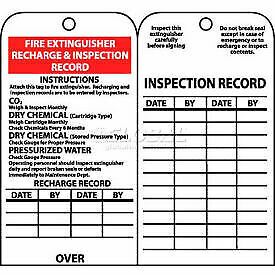 NMC RPT26 Tags, Fire Extinguisher Recharge And Inspection Record, 6&#034; X 3&#034;,